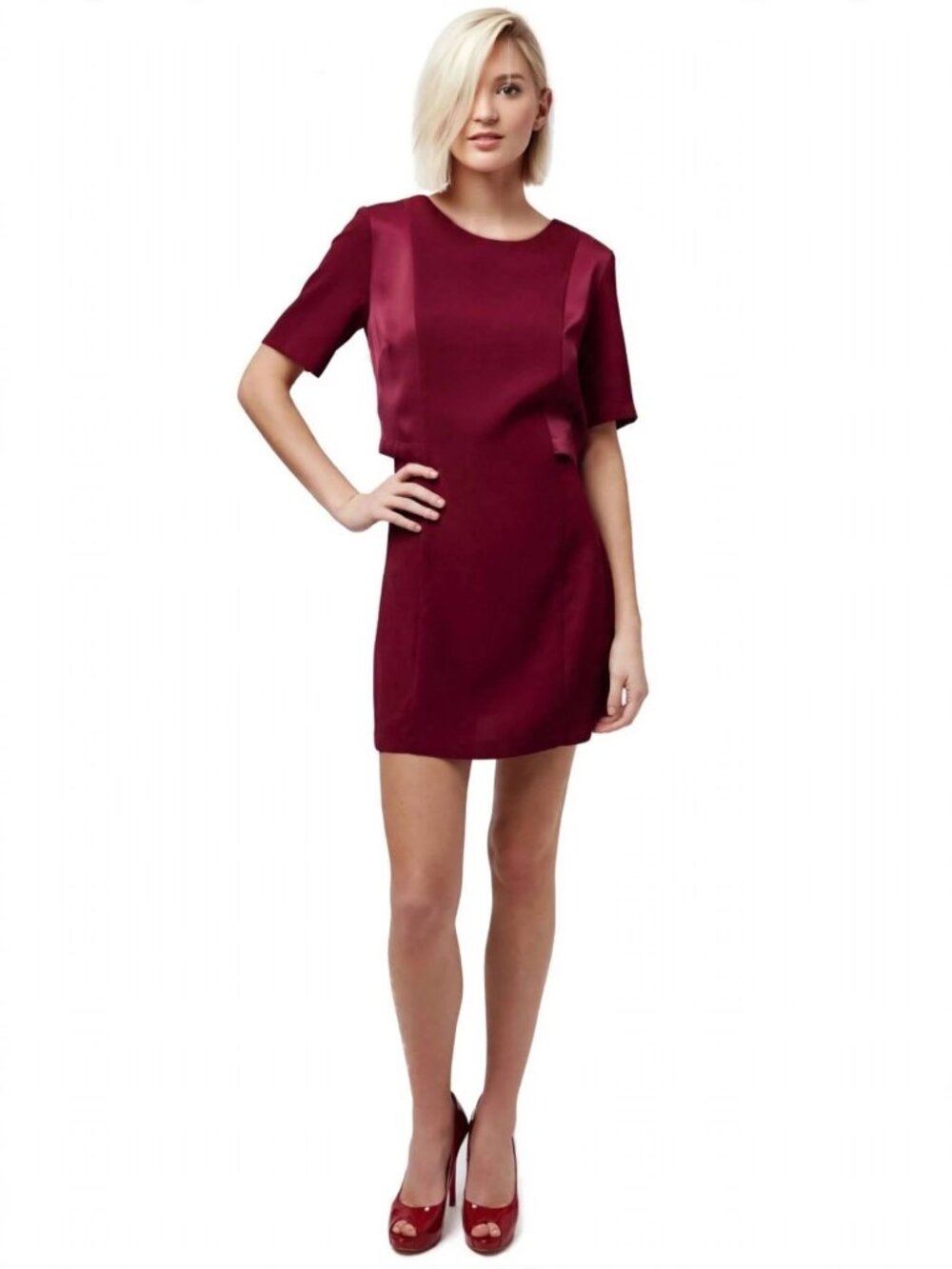 Topshop Dress Bolero Satin Overlay Back A-line Short Sleeve Burgundy Mini Short